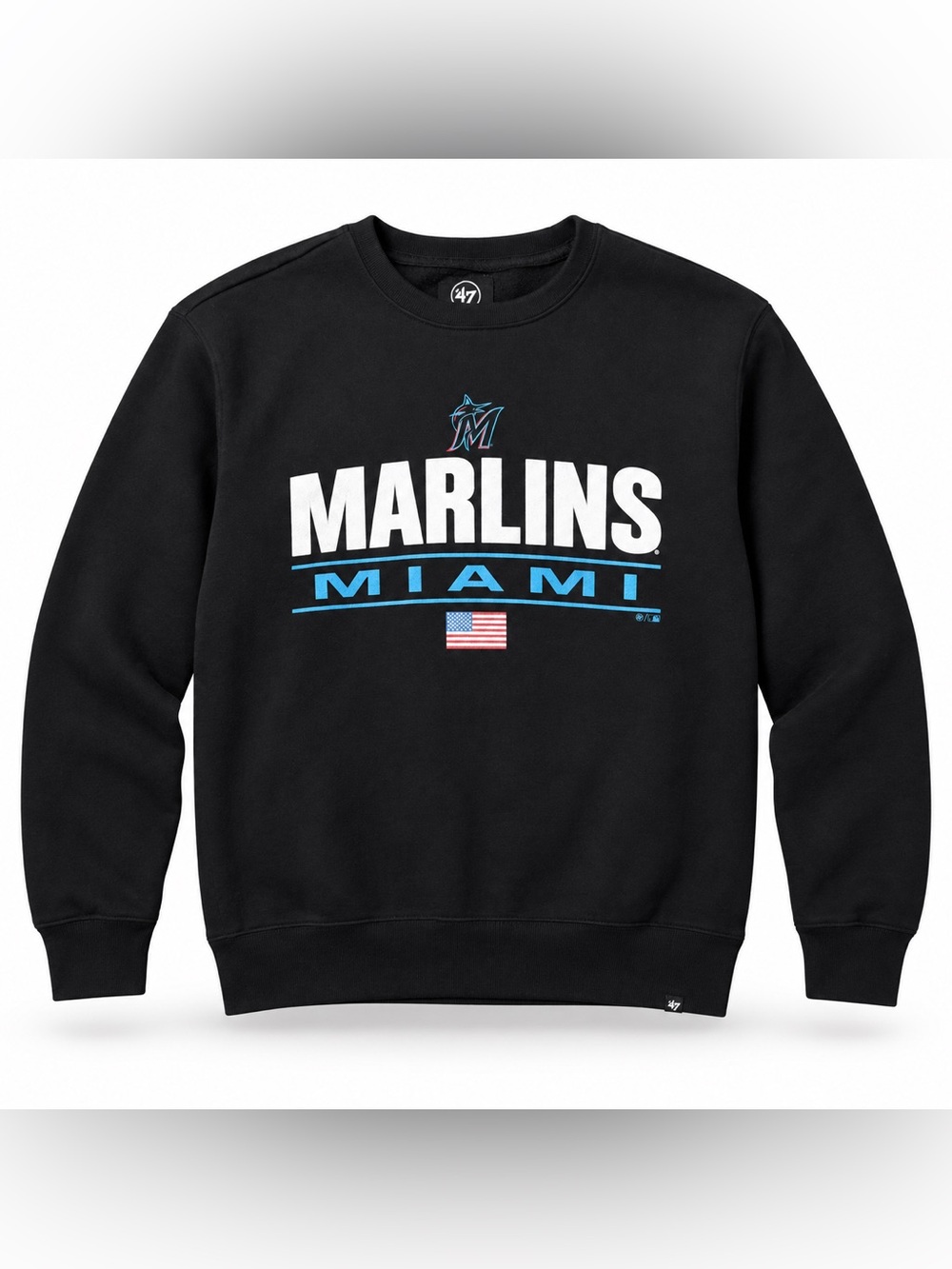 Title: ’47 Miami Marlins Crewneck Sweatshirt Black Men’s Large
